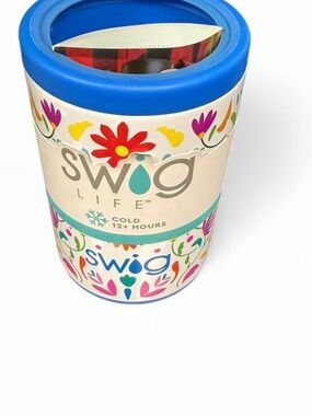 Swig Floral Can Cooler - Blue Accent
